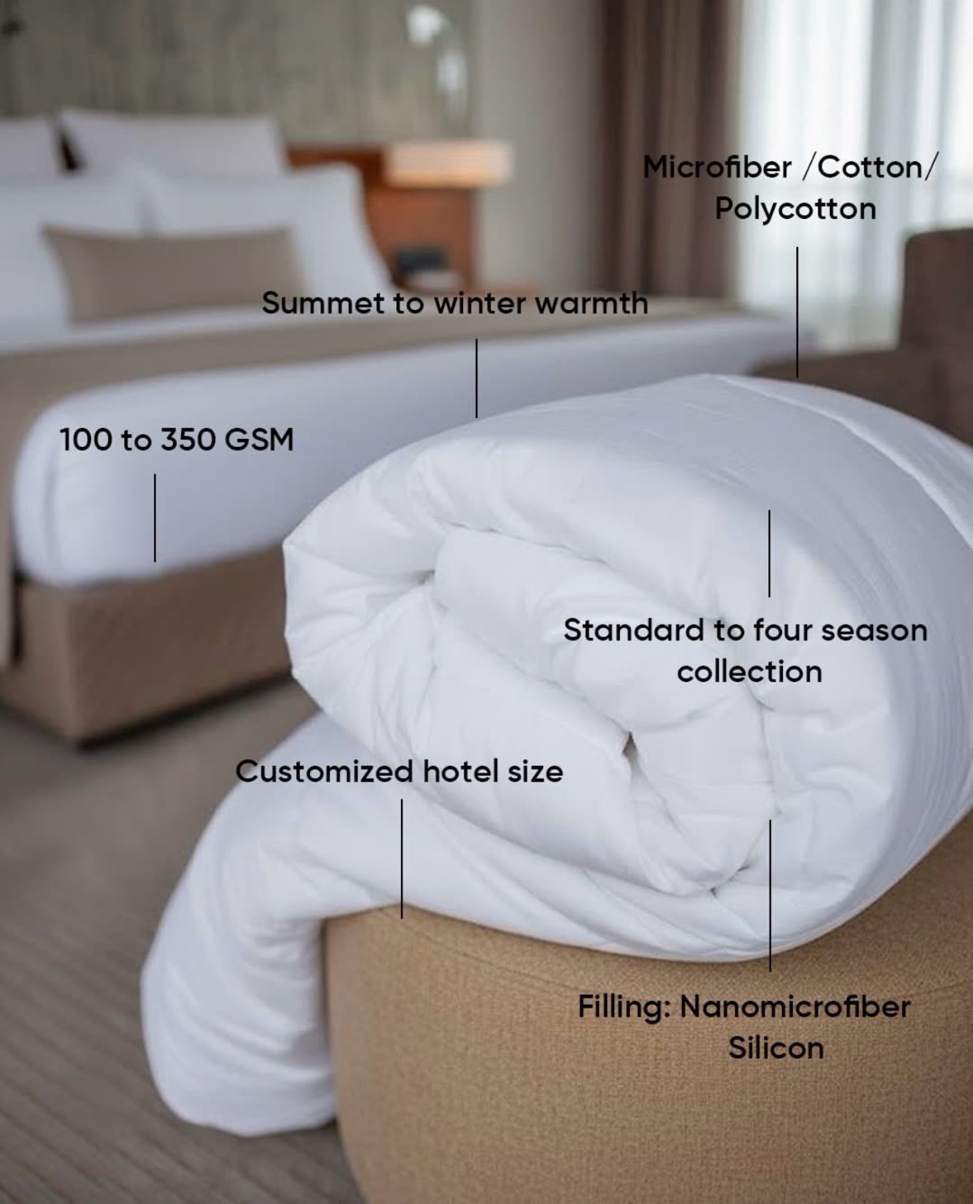 Nuka hotel duvet with material and warmth specifications