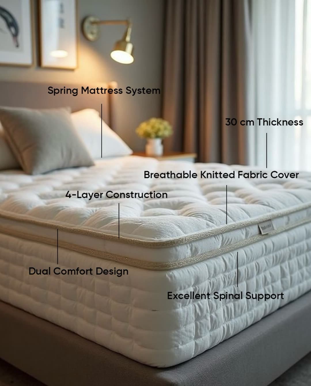 Spring mattress with four-layer construction specifications