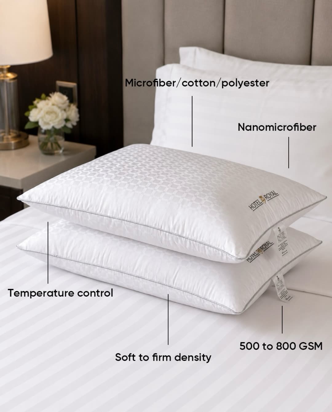 Nuka hotel pillows with density and filling specifications